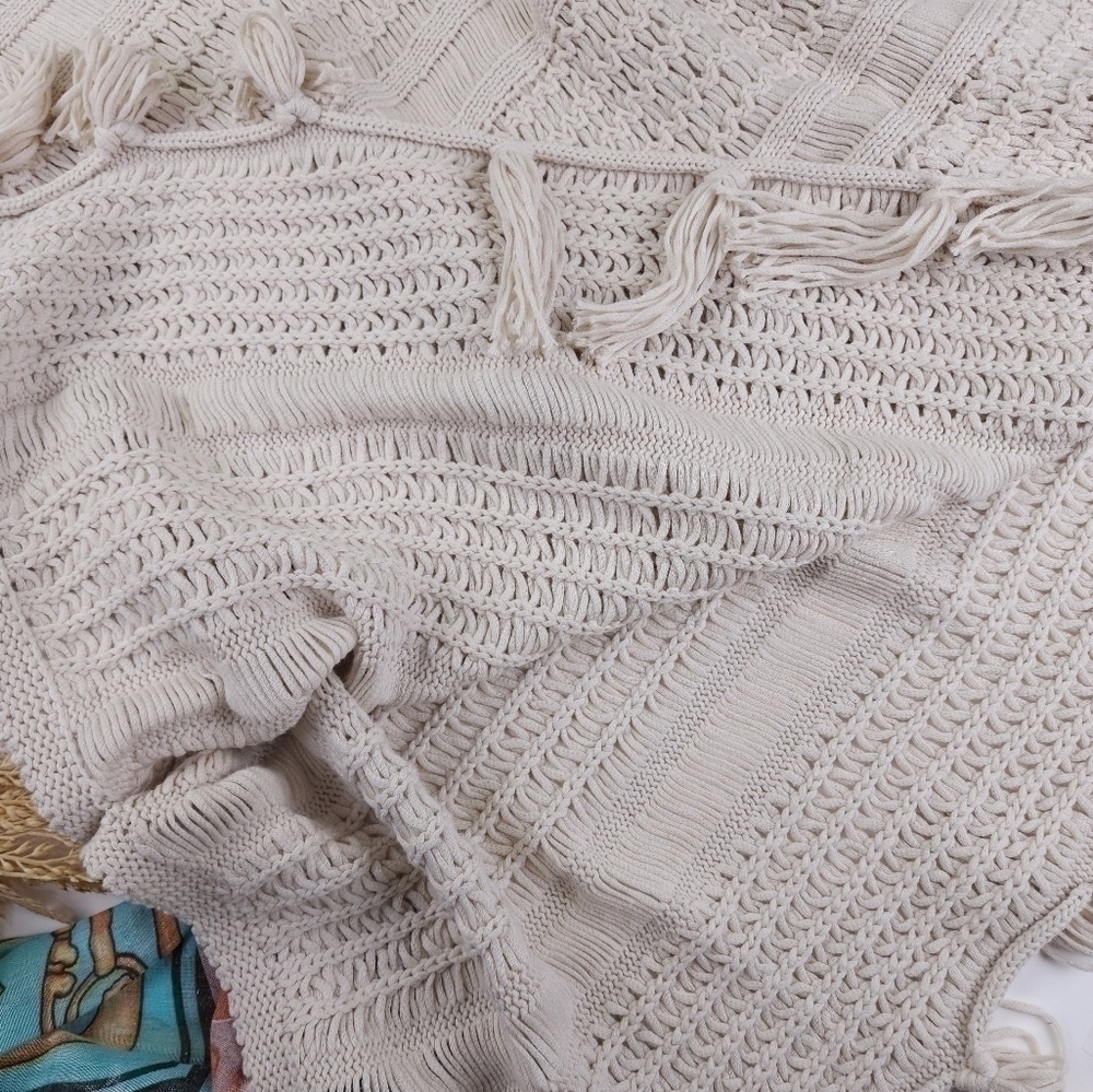 J. Jill Tan Cotton Open Weave Poncho M/L - Picture 4 of 11